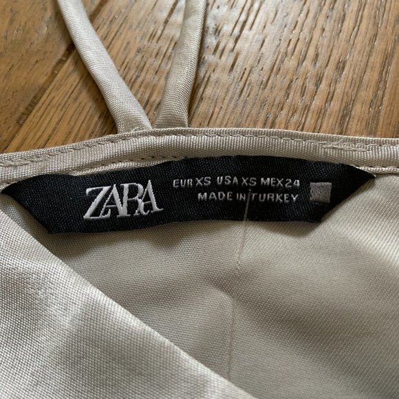 Zara Dove Gray Satin Bodysuit Strappy Sexy Wrap V-Neck Dressy Blouse Size XS - Picture 12 of 14